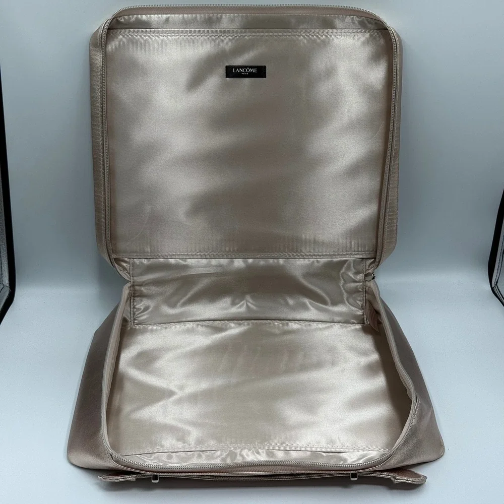 Lancome Metallic Champagne Rose Gold  Embossed Cosmetic Makeup Bag‎ Vanity Case